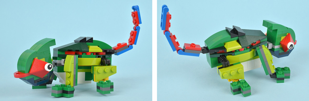 Camaleón creado con piezas de Lego.