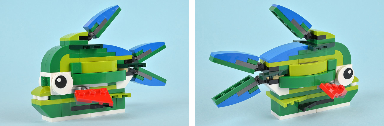 Piraña, pez tropical creado con piezas de Lego.