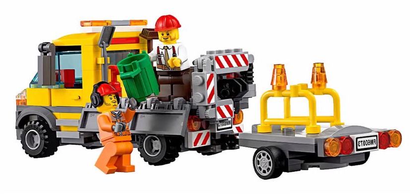 Obreros de Lego City descargando material de obra