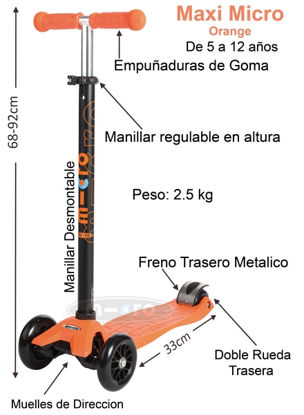 Características técnicas del patinete Maxi Micro Naranja